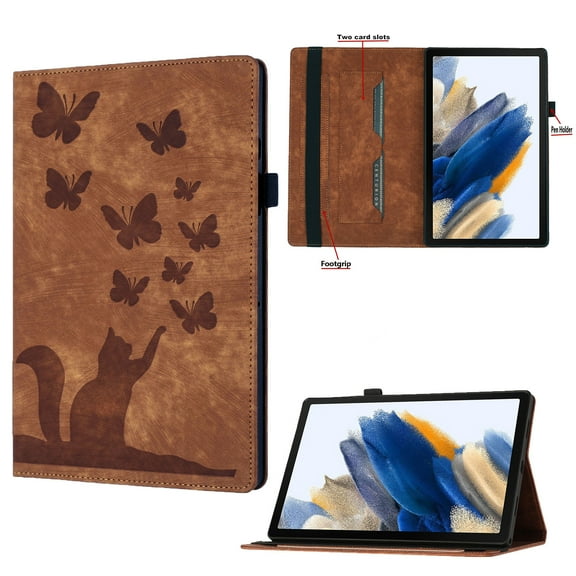 Nalacover Tablet Case for iPad Pro 11 2022/2021/2020/2018, for iPad Air 4/Air 5 Flip Wallet Case with Card Slots Elastic Band Pen Holder - Cute Butterflies Cat Pattern PU Leather Stand Cover - Brown