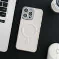 thumbnail image 1 of Nalacover Ultra Slim Magnetic for iPhone 13 Pro Case with Camera Lens Protector, Compatible with MagSafe, Faux Leather Texture Hard PC Shockproof Built-in Makeup Mirror Thin Cover, White, 1 of 1