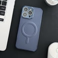 thumbnail image 1 of Nalacover Ultra Slim Magnetic for iPhone 13 Pro Case with Camera Lens Protector, Compatible with MagSafe, Faux Leather Texture Hard PC Shockproof Built-in Makeup Mirror Thin Cover, Blue, 1 of 1