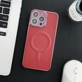 thumbnail image 1 of Nalacover Ultra Slim Magnetic for iPhone 15 Case with Camera Lens Protector, Compatible with MagSafe, Faux Leather Texture Hard PC Shockproof Built-in Makeup Mirror Thin Cover, Red, 1 of 1