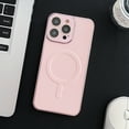 thumbnail image 1 of Nalacover Ultra Slim Magnetic for iPhone 15 Pro Max Case with Camera Lens Protector, Compatible with MagSafe, Faux Leather Texture Hard PC Shockproof Built-in Makeup Mirror Thin Cover, Pink, 1 of 1