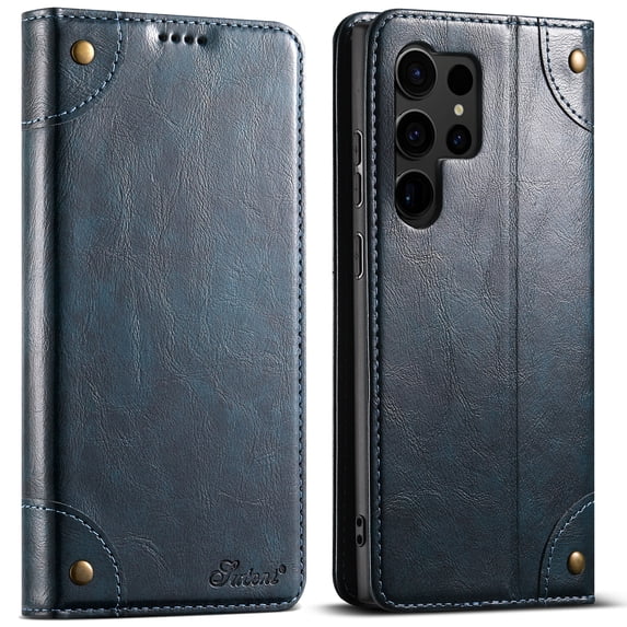 Nalacover Vintage Wallet Case for Samsung Galaxy S23 Ultra, Magnetic Closure Flip Folio Cover with Card Slots Kickstand, Classic PU Leather TPU Shockproof Anti-Scratches Case,Blue