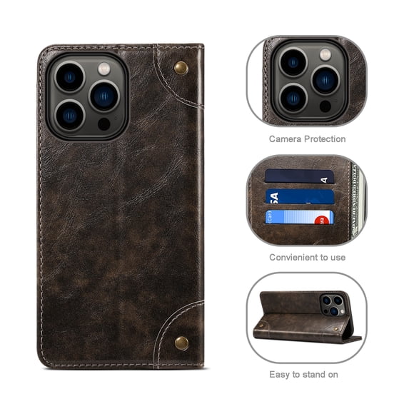 Nalacover Vintage Wallet Case for iPhone 13 Pro Max, Magnetic Closure Flip Folio Cover with Card Slots Kickstand, Classic PU Leather TPU Shockproof Anti-Scratches Case for iPhone 13 Pro Max,Black