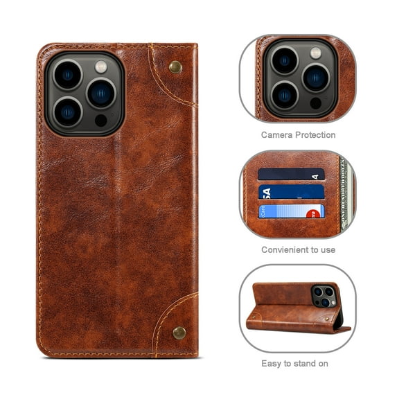 Nalacover Vintage Wallet Case for iPhone 15 Pro, Magnetic Closure Flip Folio Cover with Card Slots Kickstand, Classic PU Leather TPU Shockproof Anti-Scratches Case for iPhone 15 Pro,Khaki