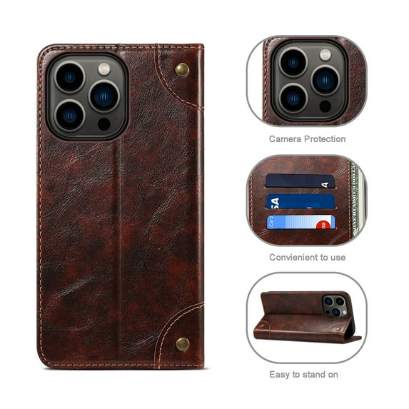Nalacover Vintage Wallet Case for iPhone 15 Pro Max, Magnetic Closure Flip Folio Cover with Card Slots Kickstand, Classic PU Leather TPU Shockproof Anti-Scratches Case for iPhone 15 Pro Max,Brown