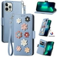 thumbnail image 1 of Nalacover Wallet Case For iPhone 12 Pro Max 6.7 inch,360 Protection Stylish 3D Flowers PU Leather and Soft TPU Shockproof Flip Card Slots Holder Cover with Detachable Wrist Strap.Blue, 1 of 11