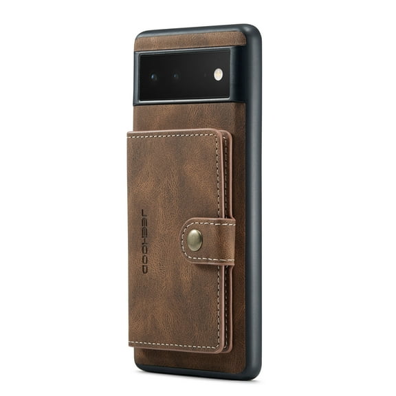 Nalacover Wallet Case for Google Pixel 6 with Detachable Card Slots Holder Magnetic Closure Cover, Premium PU Leather Slim Kickstand Soft Silicone Shockproof Lens Protective Case,Brown