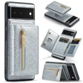 thumbnail image 1 of Nalacover Wallet Case for Google Pixel 6 Pro, 2 in 1 Design Zipper Pocket Luxury Shining PU Leather Cover with Back Card Slots Holder Magnetic Kickstand Shockproof Anti-Scratches Case, Silver, 1 of 11