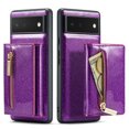 thumbnail image 1 of Nalacover Wallet Case for Google Pixel 6A, 2 in 1 Design Zipper Pocket Luxury Shining PU Leather Cover with Back Card Slots Holder Magnetic Kickstand Shockproof Anti-Scratches Case, Darkpurple, 1 of 11