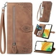 thumbnail image 1 of Nalacover Wallet Case for Google Pixel 6A, Embossed Pattern Design Zipper Pocket Handbag Wrist Strap Premium PU Leather Flip Cover with Card Slots Holder Magnetic Clasp Kickstand Case,Brown, 1 of 7