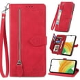 thumbnail image 1 of Nalacover Wallet Case for Google Pixel 6A, Embossed Pattern Design Zipper Pocket Handbag Wrist Strap Premium PU Leather Flip Cover with Card Slots Holder Magnetic Clasp Kickstand Case,Red, 1 of 6