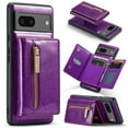 thumbnail image 1 of Nalacover Wallet Case for Google Pixel 7A, 2 in 1 Design Zipper Pocket Luxury Shining PU Leather Cover with Card Slots Holder Magnetic Kickstand Shockproof Anti-Scratch Case,Darkpurple, 1 of 11