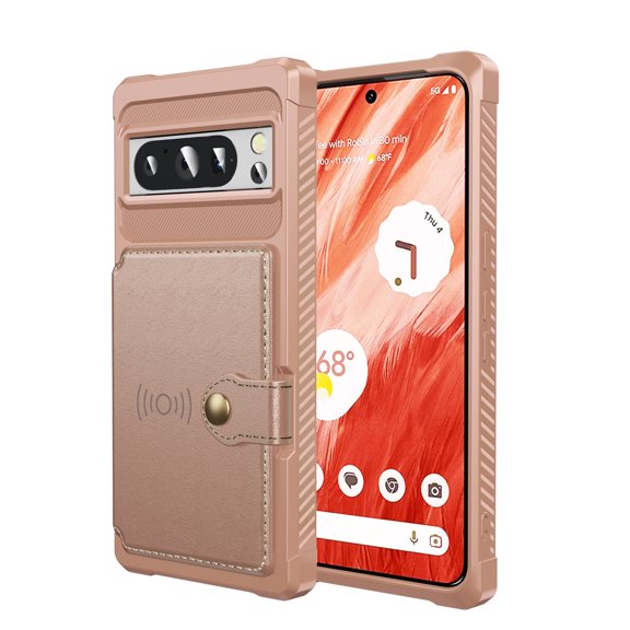 Nalacover Wallet Case for Google Pixel 8 Pro, Credit Card Slots Holder Luxury PU Leather Cover, Magnetic Car Mount Shockproof Lens Protective Case for Google Pixel 8 Pro, Rosegold