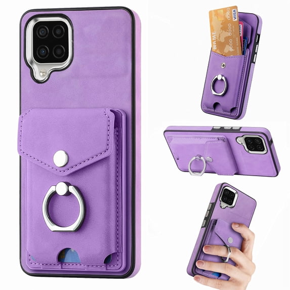 Nalacover Wallet Case for Samsung A04E, Premium Leather Case with Card Holder, 360°Rotation Ring Kickstand, RFID Blocking Protective Magnetic Back Clsoure Case for Samsung Galaxy A04E, Purple