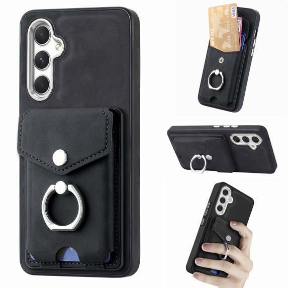 Nalacover Wallet Case for Samsung A14 5G, Premium Leather Case with Card Holder, 360°Rotation Ring Kickstand, RFID Blocking Protective Magnetic Back Clsoure Case for Samsung Galaxy A14 5G, Black
