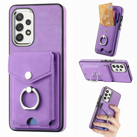 Nalacover Wallet Case for Samsung A32 4G, Premium Leather Case with Card Holder, 360°Rotation Ring Kickstand, RFID Blocking Protective Magnetic Back Clsoure Case for Samsung Galaxy A32 4G, Purple