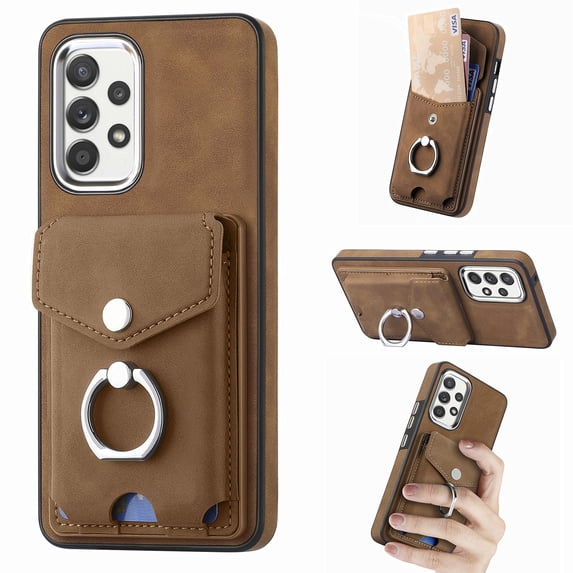 Nalacover Wallet Case for Samsung A33 5G, Premium Leather Case with Card Holder, 360°Rotation Ring Kickstand, RFID Blocking Protective Magnetic Back Clsoure Case for Samsung Galaxy A33 5G, Brown