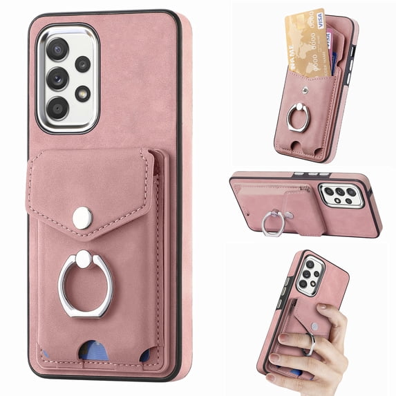 Nalacover Wallet Case for Samsung A33 5G, Premium Leather Case with Card Holder, 360°Rotation Ring Kickstand, RFID Blocking Protective Magnetic Back Clsoure Case for Samsung Galaxy A33 5G, Pink