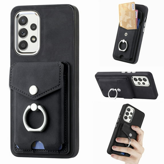 Nalacover Wallet Case for Samsung A73 5G, Premium Leather Case with Card Holder, 360°Rotation Ring Kickstand, RFID Blocking Protective Magnetic Back Clsoure Case for Samsung Galaxy A73 5G, Black