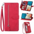thumbnail image 1 of Nalacover Wallet Case for Samsung Galaxy A04E, Embossed Pattern Design Zipper Pocket Handbag Wrist Strap Premium PU Leather Flip Cover with Card Slots Holder Magnetic Clasp Kickstand Case,Red, 1 of 7