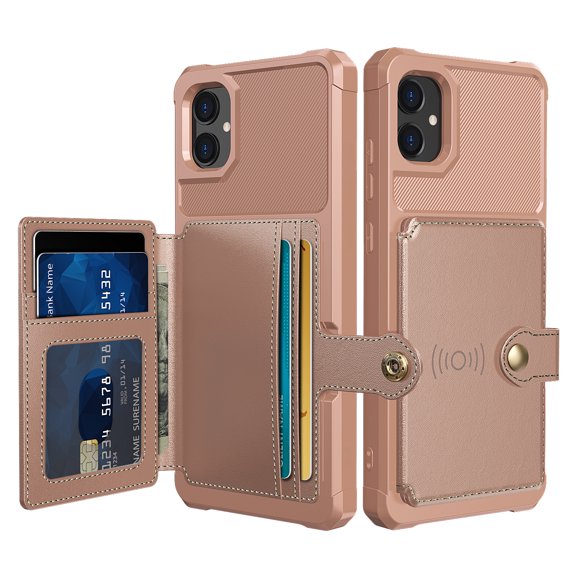 Nalacover Wallet Case for Samsung Galaxy A05, Credit Card Slots Holder Luxury PU Leather Cover, Magnetic Car Mount Shockproof Lens Protective Case for Samsung Galaxy A05, Rosegold