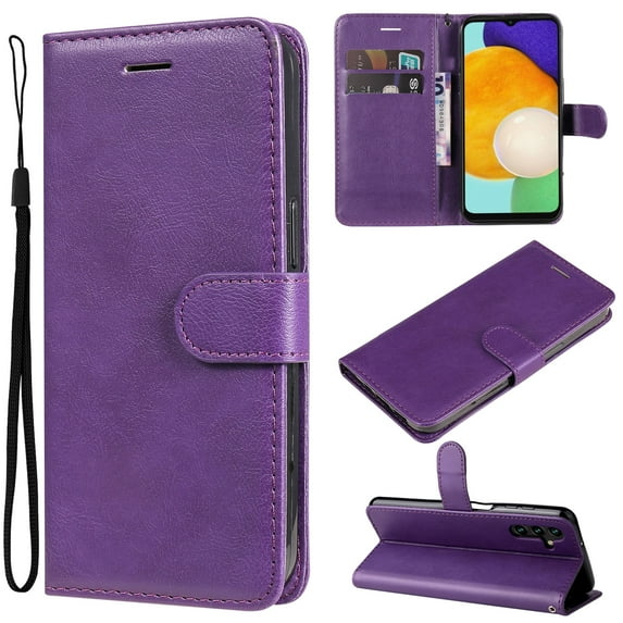 Nalacover Wallet Case for Samsung Galaxy A05S, Card Slots Holder Magnetic Clasp Premium Luxury PU Leather Flip Folio Cover with Kickstand Wrist Strap Soft Silicone Shockproof Case, Purple