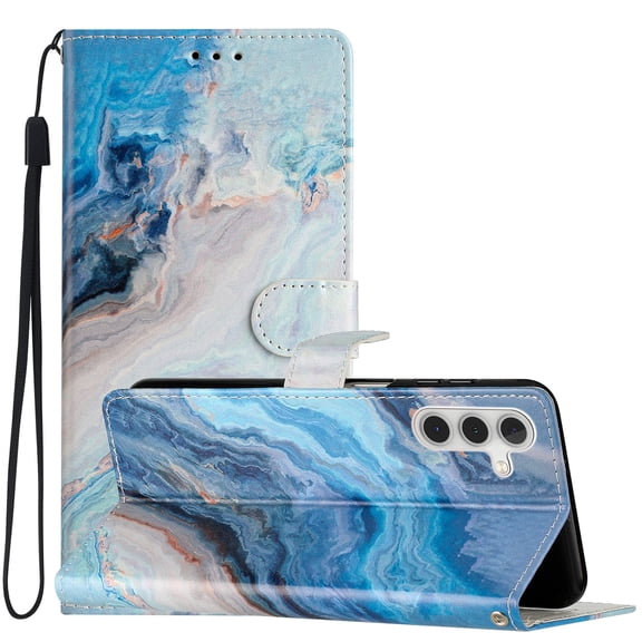 Nalacover Wallet Case for Samsung Galaxy A13 5G with Painting Pattern PU Leather Magnetic Kickstand Flip Folio Cover, Card Slots Holder Soft Silicone Shockproof Protective Case, Blue Marble
