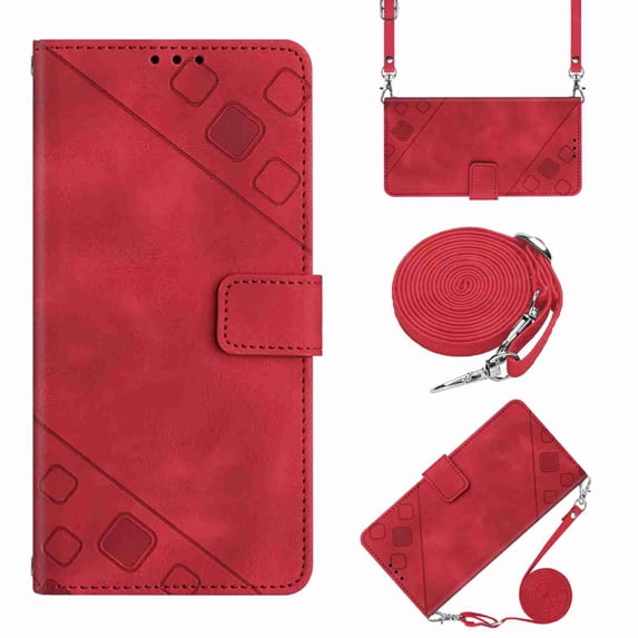 Nalacover Wallet Case for Samsung Galaxy A13 5G, Skin-Friendly PU Leather Shoulder Strap Lanyard Crossbody Magnetic Clasp Flip Folio Cover with Card Slots Holder Kickstand Shockproof Case, Red