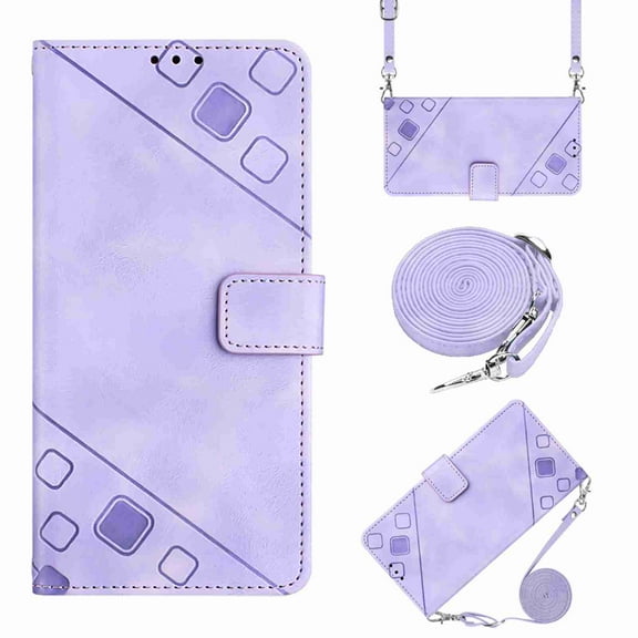 Nalacover Wallet Case for Samsung Galaxy A13 5G, Skin-Friendly PU Leather Shoulder Strap Lanyard Crossbody Magnetic Clasp Flip Folio Cover with Card Slots Holder Kickstand Shockproof Case, Purple