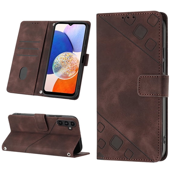 Nalacover Wallet Case for Samsung Galaxy A14 5G, Skin-Friendly PU Leather Shoulder Strap Lanyard Crossbody Magnetic Clasp Flip Folio Cover with Card Slots Holder Kickstand Shockproof Case,Brown