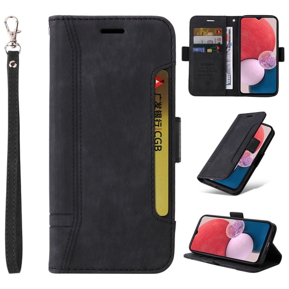 Nalacover Wallet Case for Samsung Galaxy A14 5G, Wrist Hand Strap Premium PU Leather TPU Shockproof Flip Cover with Kickstand Card Slots Holder Magnetic Clasp Case for Samsung Galaxy A14 5G,Black