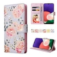 thumbnail image 1 of Nalacover Wallet Case for Samsung Galaxy A22 5G, Bling Flower Pattern PU Leather Wrist Strap Handbag Magnetic Clasp Flip Cover with Kickstand Card Slots Holder Soft TPU Shockproof Case,Pink Rose, 1 of 7