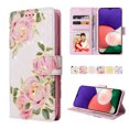 thumbnail image 1 of Nalacover Wallet Case for Samsung Galaxy A22 5G, Bling Flower Pattern PU Leather Wrist Strap Handbag Magnetic Clasp Flip Cover with Kickstand Card Slots Holder Soft TPU Shockproof Case,Rose Flower, 1 of 7