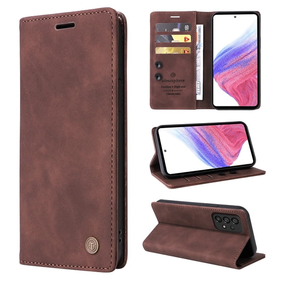 Nalacover Wallet Case for Samsung Galaxy A23 4G - Flip Purse Case with Card Holder Kickstand Suction Cup, Premium Business PU Leather Shockproof Phone Cover for Samsung Galaxy A23 4G - Coffee