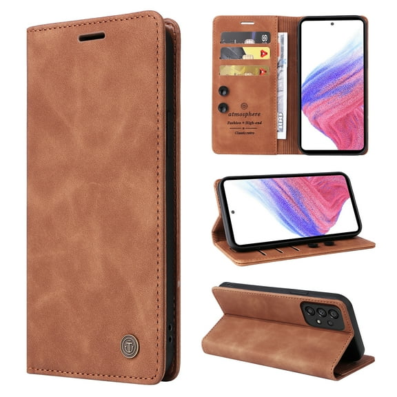Nalacover Wallet Case for Samsung Galaxy A32 5G - Flip Purse Case with Card Holder Kickstand Suction Cup, Premium Business PU Leather Shockproof Phone Cover for Samsung Galaxy A32 5G - Brown
