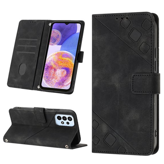 Nalacover Wallet Case for Samsung Galaxy A32 5G, Skin-Friendly PU Leather Shoulder Strap Lanyard Crossbody Magnetic Clasp Flip Folio Cover with Card Slots Holder Kickstand Shockproof Case,Black