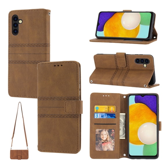 Nalacover Wallet Case for Samsung Galaxy A34 5G, PU Leather Detachable Shoulder Strap Lanyard Crossbody Wrist Strap Handbag Flip Cover with Card Slots Magnetic Kickstand Shockproof Case,Brown