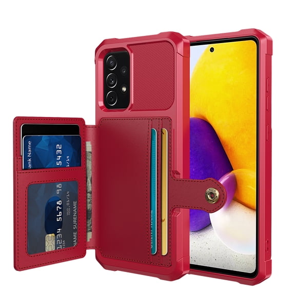 Nalacover Wallet Case for Samsung Galaxy A53 5G Multifunctional Design Back Case, Rugged PC Luxury PU Leather Magnetic Car Mount Cover with Card Slots Holder Shockproof Lens Protective Case, Red
