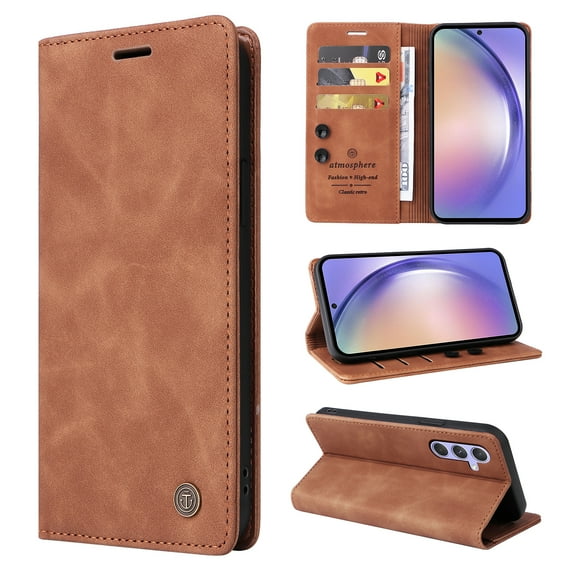 Nalacover Wallet Case for Samsung Galaxy A54 5G - Flip Purse Case with Card Holder Kickstand Suction Cup, Premium Business PU Leather Shockproof Phone Cover for Samsung Galaxy A54 5G - Brown