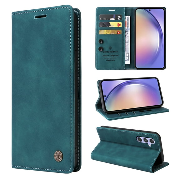 Nalacover Wallet Case for Samsung Galaxy A54 5G - Flip Purse Case with Card Holder Kickstand Suction Cup, Premium Business PU Leather Shockproof Phone Cover for Samsung Galaxy A54 5G - Green
