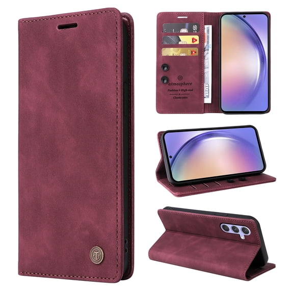 Nalacover Wallet Case for Samsung Galaxy A54 5G - Flip Purse Case with Card Holder Kickstand Suction Cup, Premium Business PU Leather Shockproof Phone Cover for Samsung Galaxy A54 5G - Red