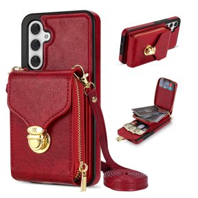 Nalacover Wallet Case for Samsung Galaxy A54 5G,with Removable Adjustable Shoulder Strap,PU Leather Back Zipper Pocket Card Holder Stand Purse Shockproof Phone Case for Women Men,Red
