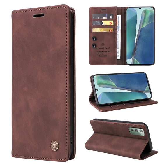Nalacover Wallet Case for Samsung Galaxy Note 20 - Flip Purse Case with Card Holder Kickstand Suction Cup, Premium Business PU Leather Shockproof Phone Cover for Samsung Galaxy Note 20 - Coffee