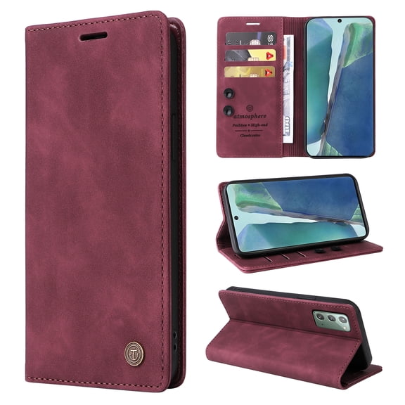 Nalacover Wallet Case for Samsung Galaxy Note 20 - Flip Purse Case with Card Holder Kickstand Suction Cup, Premium Business PU Leather Shockproof Phone Cover for Samsung Galaxy Note 20 - Red