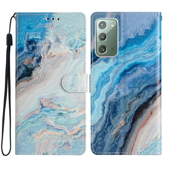 Nalacover Wallet Case for Samsung Galaxy Note 20 with Painting Pattern PU Leather Magnetic Kickstand Flip Folio Cover, Card Slots Holder Soft Silicone Shockproof Protective Case, Blue Marble