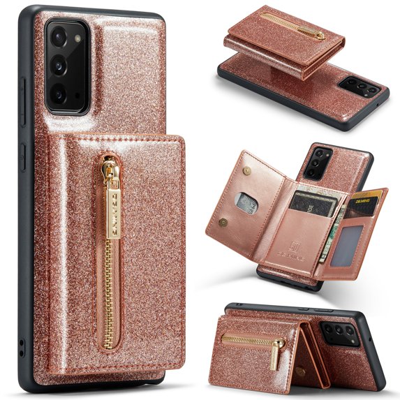 Nalacover Wallet Case for Samsung Galaxy Note 20 Ultra, 2 in 1 Design Zipper Pocket Luxury Shining PU Leather Cover with Card Slots Holder Magnetic Kickstand Shockproof Anti-Scratch Case,Rosegold