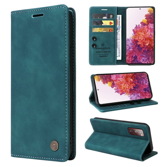 Nalacover Wallet Case for Samsung Galaxy S20 FE - Flip Purse Case with Card Holder Kickstand Suction Cup, Premium Business PU Leather Shockproof Phone Cover for Samsung Galaxy S20 FE - Green