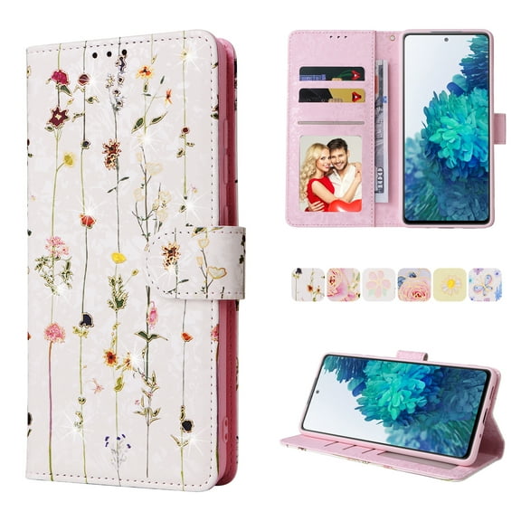 Nalacover Wallet Case for Samsung Galaxy S20 FE, Flower Pattern PU Leather Wrist Strap Handbag Magnetic Clasp Flip Cover with Kickstand Card Slots Holder Soft TPU Shockproof Case,Dried Flowers