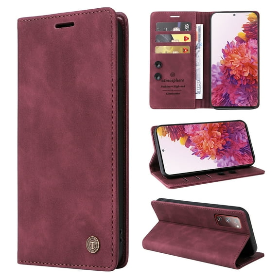 Nalacover Wallet Case for Samsung Galaxy S20 - Flip Purse Case with Card Holder Kickstand Suction Cup, Premium Business PU Leather Shockproof Phone Cover for Samsung Galaxy S20 - Red