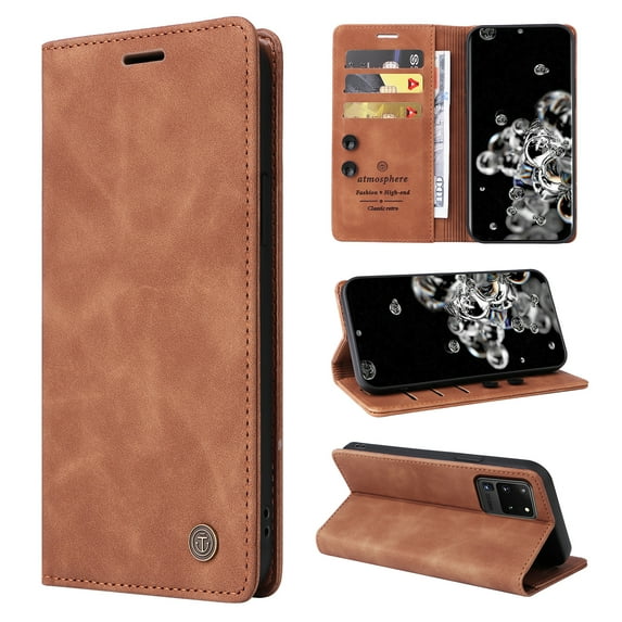 Nalacover Wallet Case for Samsung Galaxy S20 Ultra - Flip Purse Case with Card Holder Kickstand Suction Cup, Premium Business PU Leather Shockproof Phone Cover for Samsung Galaxy S20 Ultra - Brown